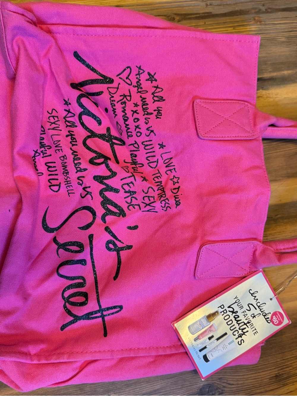 Victoria's Secret Hot Pink Canvas Tote with Black Logo